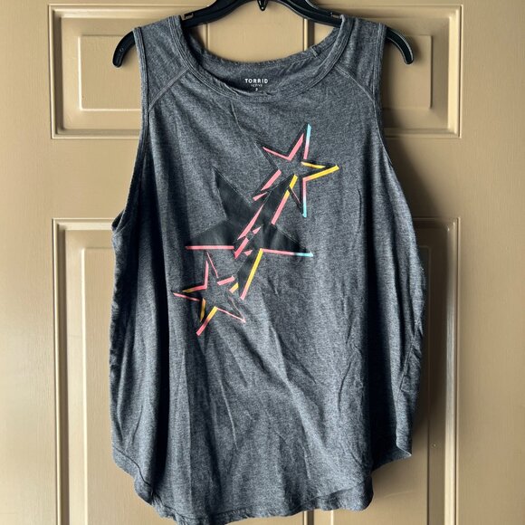 Torrid Active Tank Sz 2 Gray Sleeveless Tank Stars 80s Vibe Athleisure Workout - Picture 7 of 8